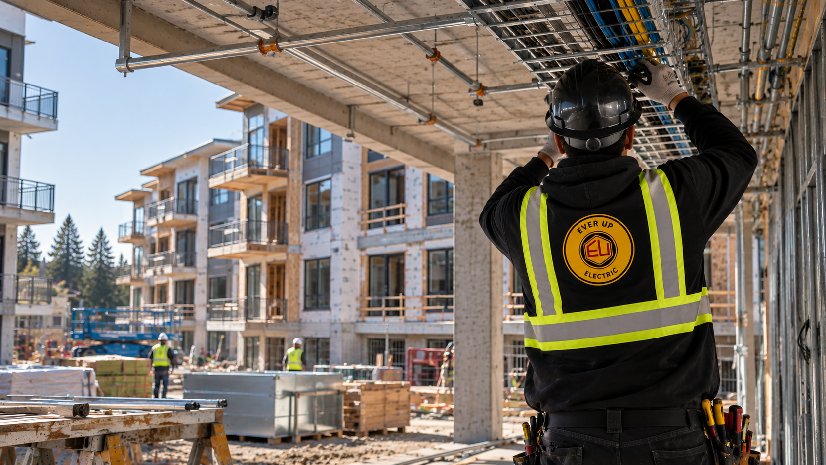 Ever Up Electric electrician working on a multi-family construction project in Greater Vancouver